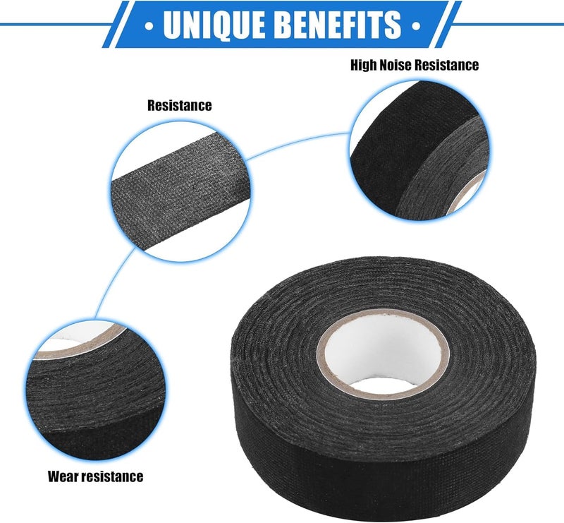 X spring Xspring Heat Tape, Black Automotive Harness Tape, 6 Rolls Wires Fabric Tapes, High Temperature Resistance Harness Fabric Tape, Electrical Insulation Fastening Tape, 19MM x 15M Tape - Image 5